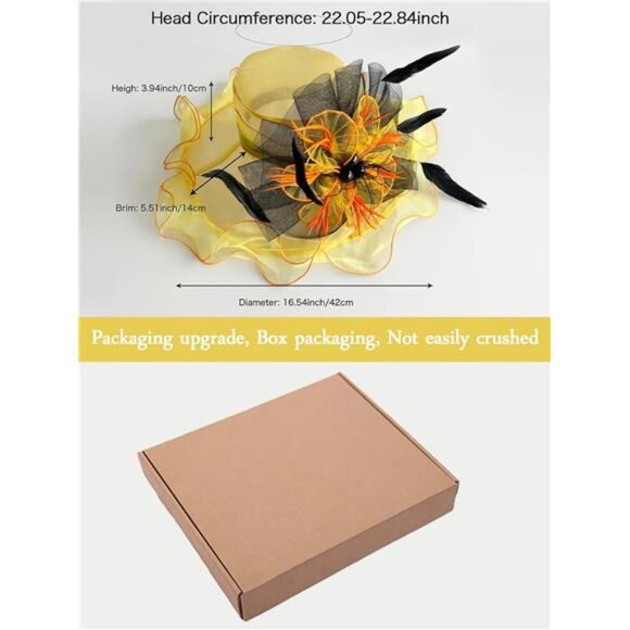 Women Organza Church Tea Party Hats Floral Yellow Black main image 5